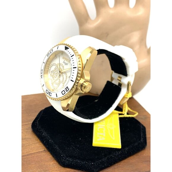 Invicta Women's Watch 0488 Angel Quartz Mother of Pearl Gold White Rubber Strap - Picture 2 of 14